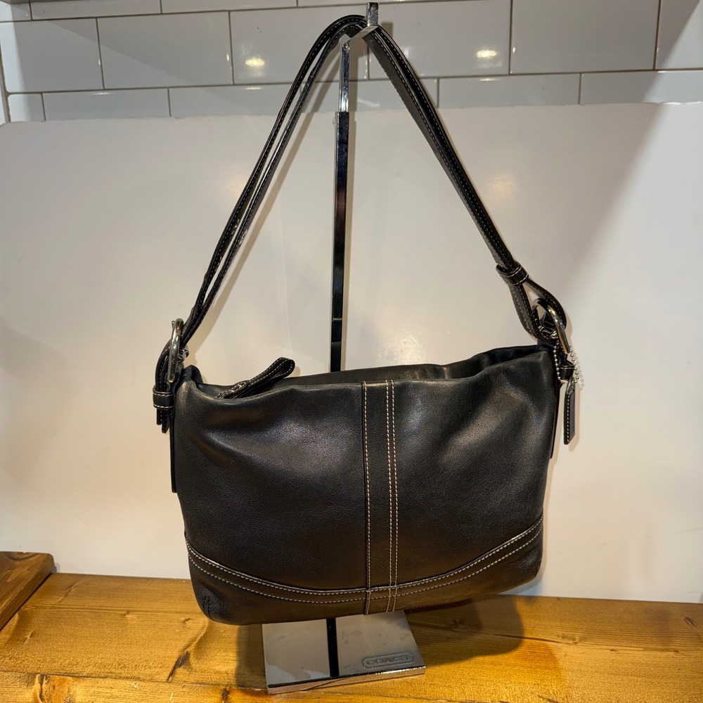 Coach Soho Hamilton F10939 Black Leather Convertible Hobo Crossbody Bag Y2K